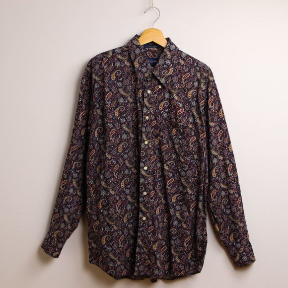 Vintage Dark Paisley Button Up Casual Shirt - Picture 1 of 3